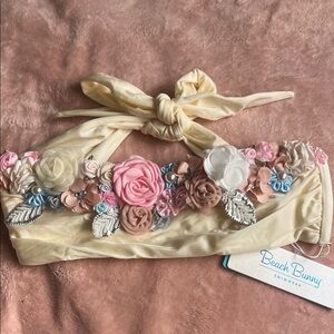 Beach Bunny Floral Bikini Top - Cream and Pink